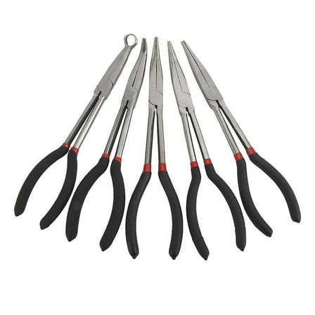 5PCS Long Needle Nose Pliers Set 25/45/90-Degree Angle, Straight,Curved Pliers,O-Shape Clamp Long Nose Pliers