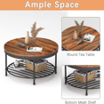 Round Coffee Table Rustic Wood Surface Top & Sturdy Metal Legs