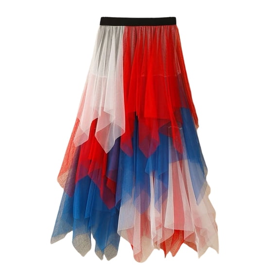 KHONTS Women's A-Line Tulle Midi Skirt Tiered Petticoat Skirts Tea-Length Elastic Waist Tutu Skirts Red XL