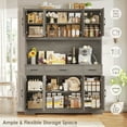 thumbnail image 4 of Homfa Kitchen Pantry with Hutch and Drawers, 71" Tall Storage Cabinet with 55" Wide Countertop and Built-In Power Outlet, Farmhouse Coffee Bar for Dining Room, Gray, 4 of 8