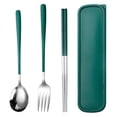 thumbnail image 4 of Utensilios de viaje, juego de cubiertos de acero inoxidable de 4 piezas, cubiertos portátiles reutilizables para campamento, incluye tenedor, cuchara, palillos con estuche (verde oscuro), 4 of 5