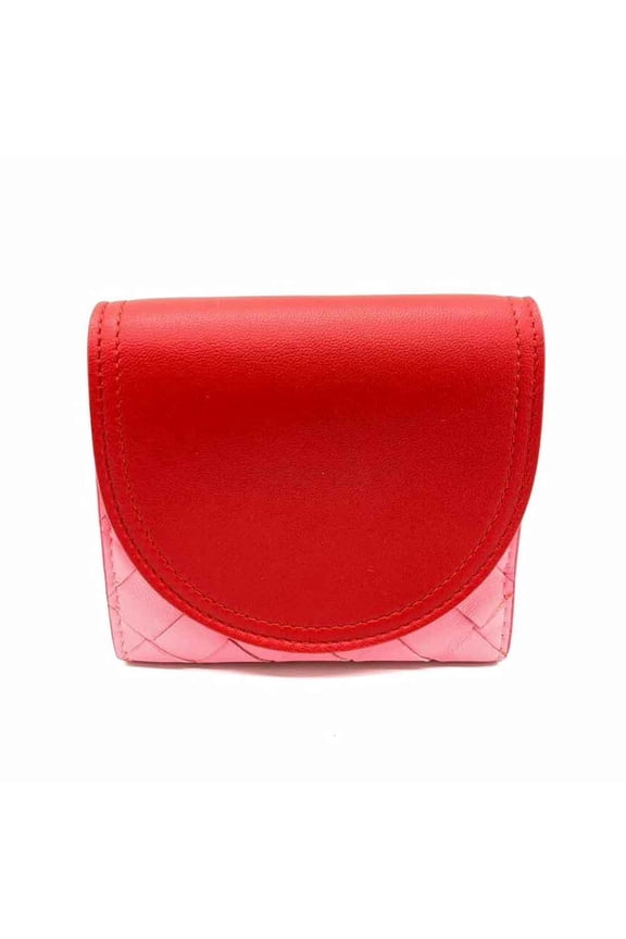 Pre-Owned Bottega Veneta Nappa Bi-fold Wallet Intrecciato Compact Red x Pink 577841... (Good)