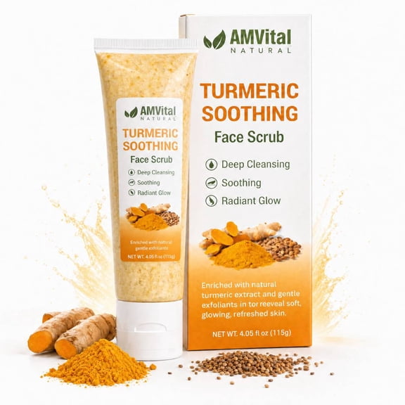 AMVital Turmeric Soothing Face Scrub - Gentle Daily Cleanser for Clear, Calm Skin Made with Natural and Organic Ingredients, For All Skin Types