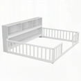 thumbnail image 2 of Full Floor Bed with Side Bookcase,Shelves & Guardrails in White, 2 of 19
