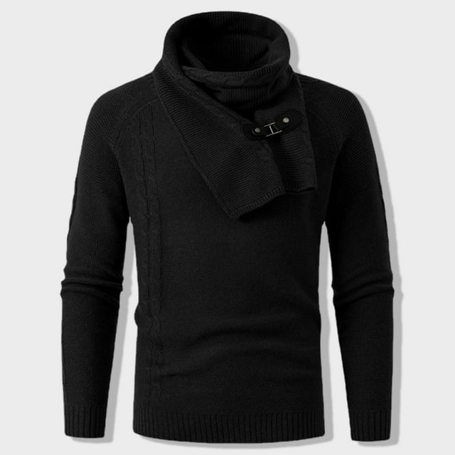 Pisexur Chandails Hommes Doux et Confortables Chandails d'Automne Mode Chandail à Manches Longues Col Rond Détachable Tricoté Noir,2TG