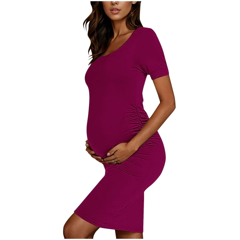 Frnrwgo Maternity Party Dresses Red Crew Neck Bodycon Dress Short Sleeve  Baby Shower Dress Casual Lounge Pregnancy Dress S-XL - Walmart.com