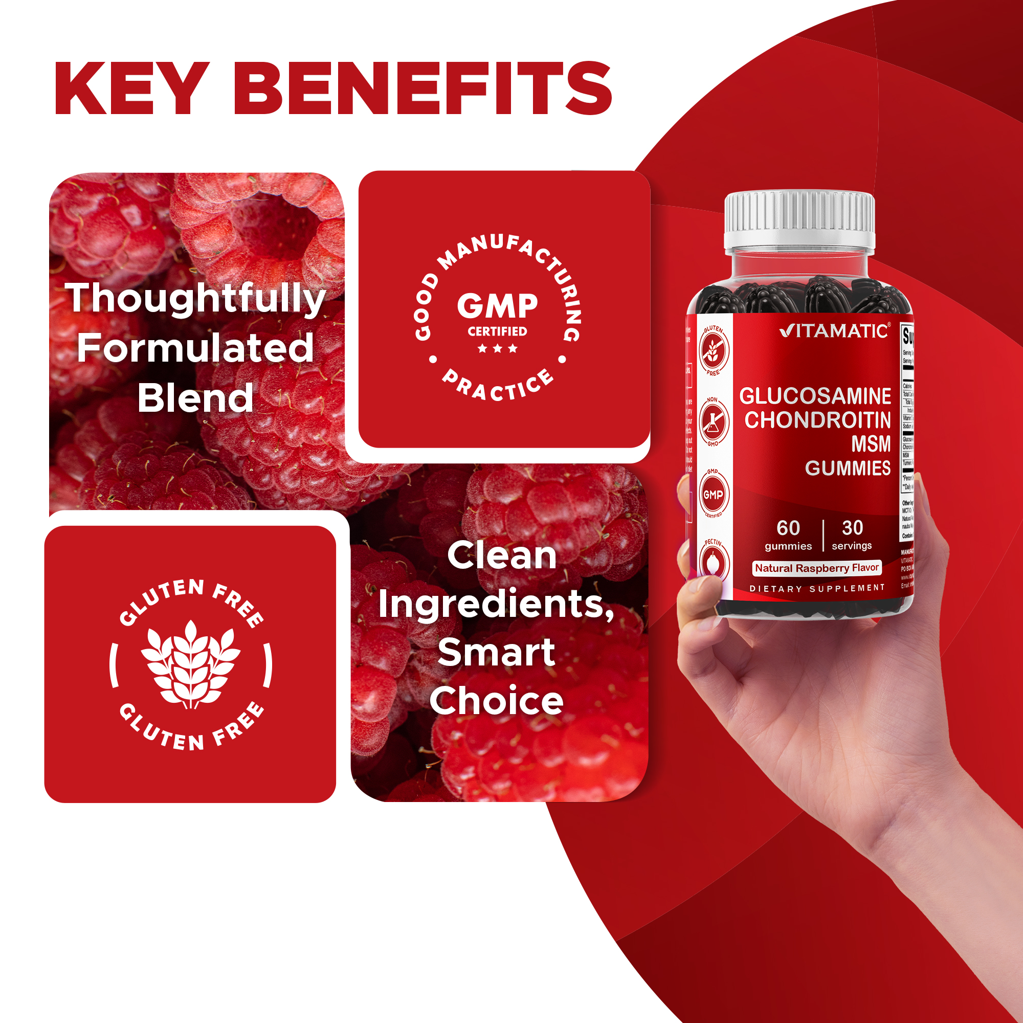 2 Pack Vitamatic Glucosamine Chondroitin Gummies with MSM & Vitamin E - Joint Support - 60 Pectin Based Gummies