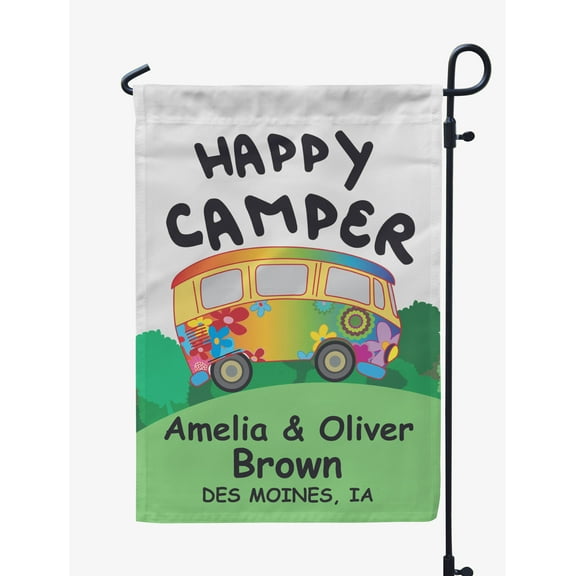Printtoo White Happy Camper Caravans Personalized Camping Flags For Campers Double SidedFlagCampsiteFlagOutdoor Garden Sign