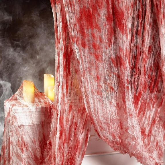 EBAOKUUP 315 x 85 Inch Halloween Creepy Blood Cloth - Scary Spooky Cloth with Bloody Prints - Windows Doorways Cover Gauze for Halloween Party Haunted House Decorations