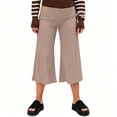 thumbnail image 5 of Utoimkio Women's Fold Over High Waist Capri Flare Pants Soft Stretch Cropped Wide Leg Trousers for Yoga Casual Daily Walking, 5 of 7