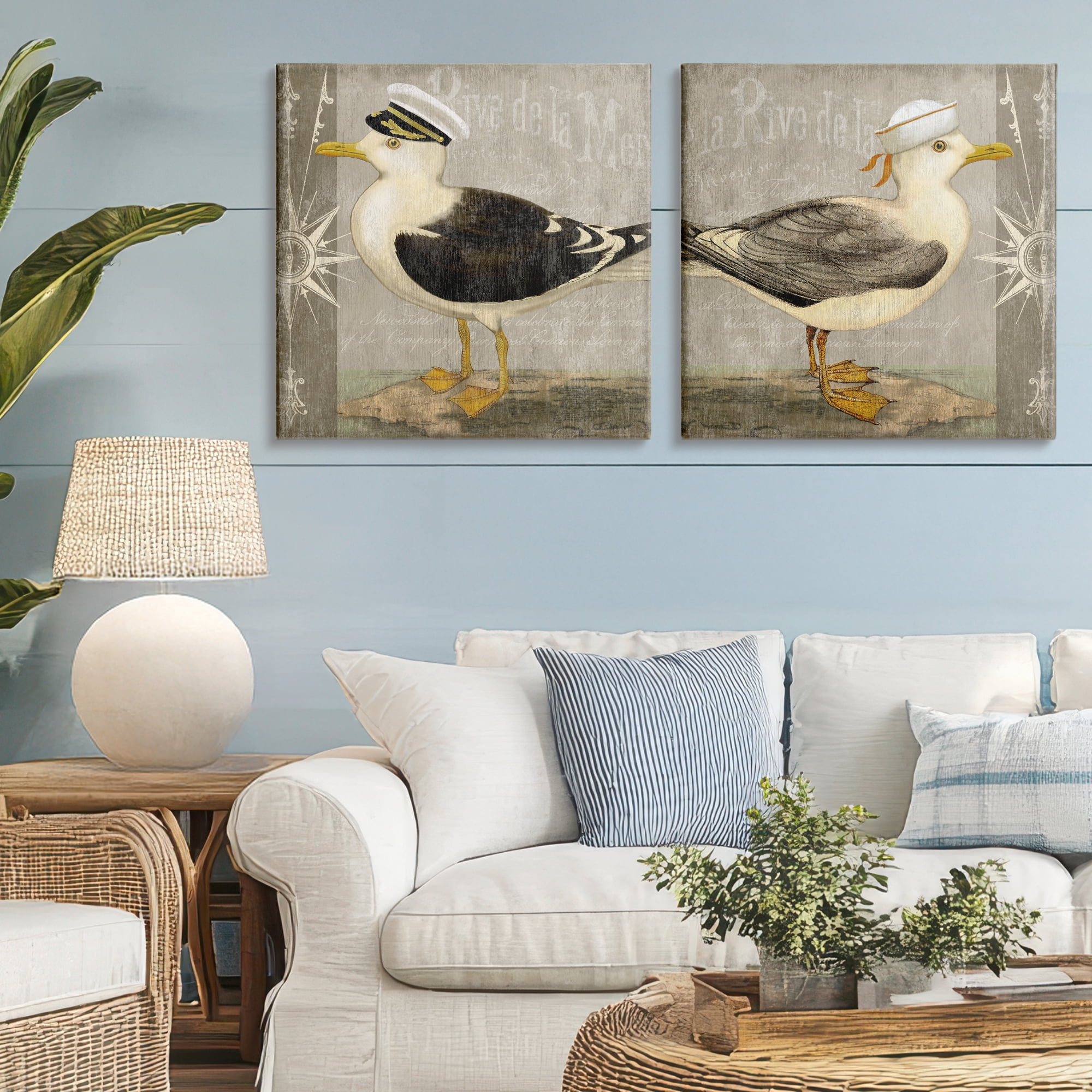 Stupell Industries Little Seagulls with Hats 2 Piece Canvas Wall Art Set, design by Suzanne Nicoll