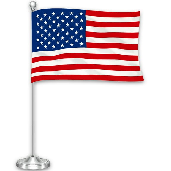 G128 American USA Deluxe Desk Flag Set | 8.5x5.5 In | Printed 300D Polyester, with Silver Dome and Base, 15" Metal Pole, Decorations For Office, Home and Festival Events Celebration