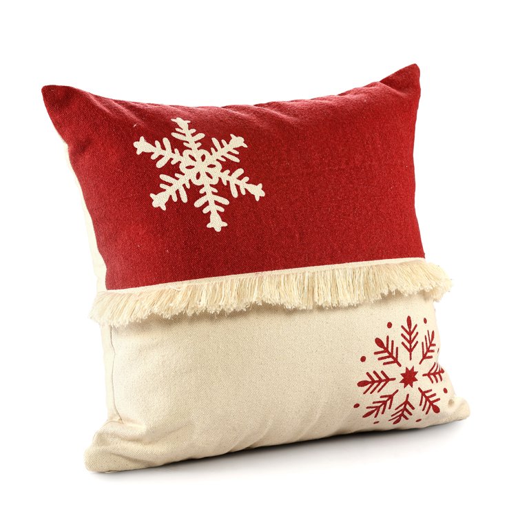 Winter Wonder Lane Red & White Embroidered Snowflake Throw Pillow