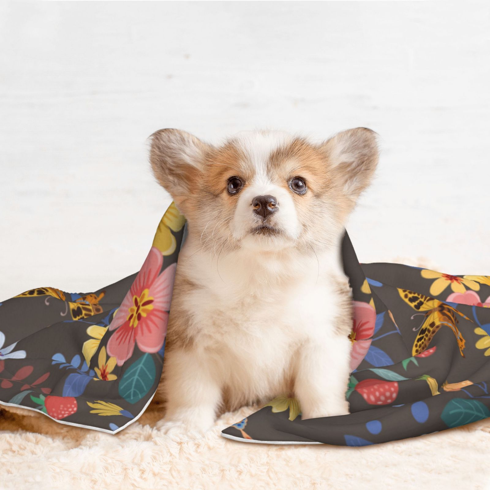 Naloa Colorful Flowers with Butterfly Dog Blanket, 3 Sizes Cat Blanket for Indoor Cats Large Medium Small Dog Gifts-Large