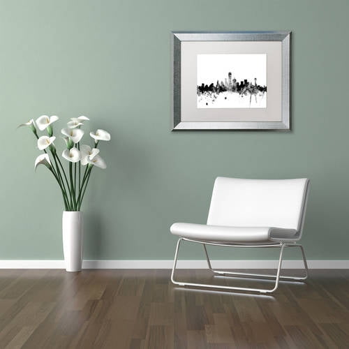 Trademark Fine Art "Dallas Texas Skyline B&W" Canvas Art by Michael Tompsett, White Matte, Silver Frame