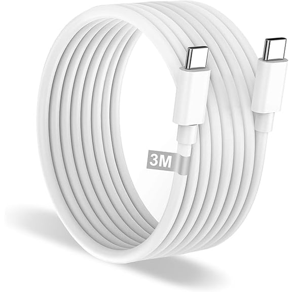 Quyaojz USB C Cable Fast Charge 3m, 60W iPhone 15 16 17 Charger Cable White, Long USB-C to USB-C cable Fast Charging Type C charge cable Wire Lead for iPhone 17 16 15 ,iPad,Mackbook,Switch,Samsung