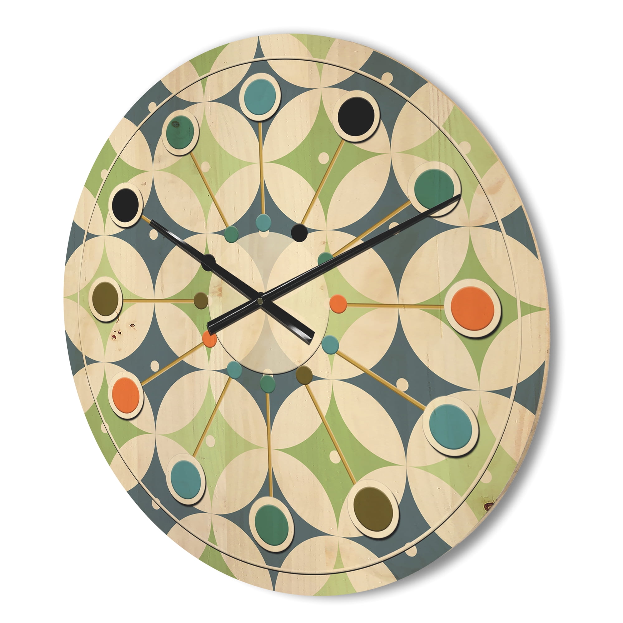 Designart 'Geometrical Retro Design XVI' Mid-Century Modern Wood Wall Clock