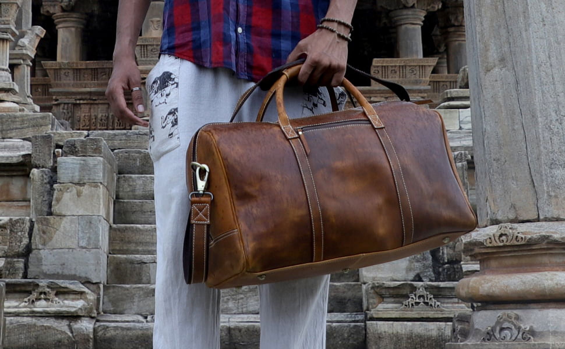 Leather Duffel Bag Travel Gym Sports Overnight Weekend cabin holdall by KomalC (Distressed Tan)