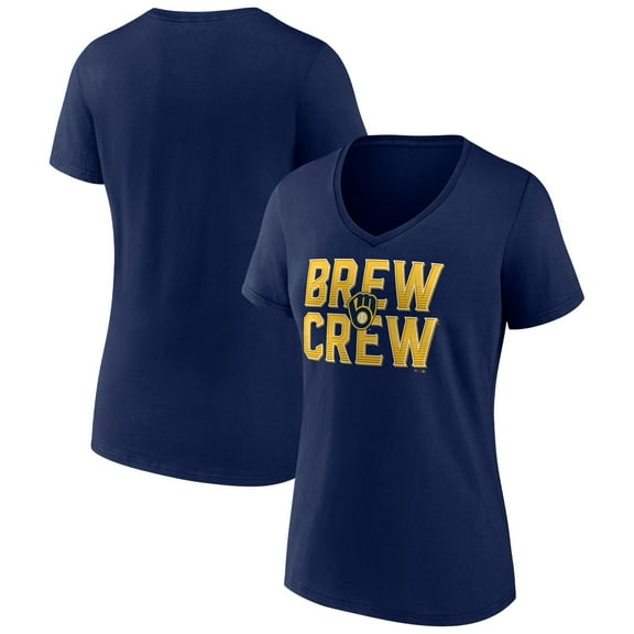 Women's Navy Milwaukee Brewers Hometown Brew Crew Fancy V-Neck T-Shirt
