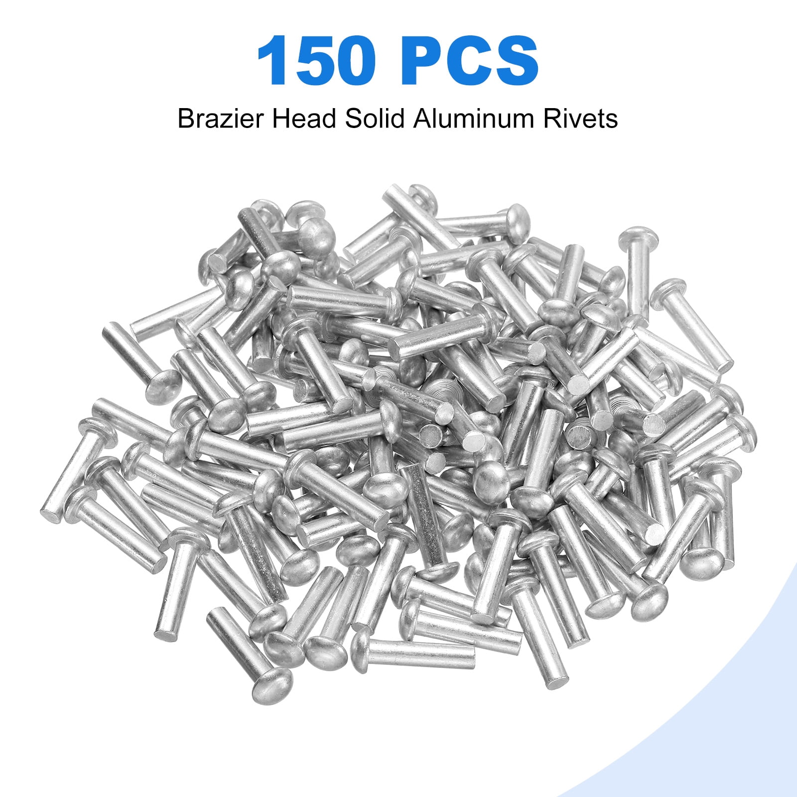 Uxcell 150 Pack Brazier Head Solid Aluminum Rivets, M6 Dia x 25mm Length Round Head Aluminum Boat Rivets for Repairing Boats, Machinery, Aircraft, Automobile Industry