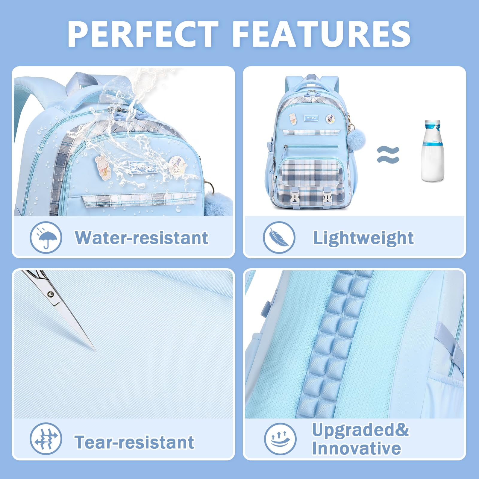 Soda Candy Girls Backpacks for School Kawaii Large Bookbag with Multiple Compartments Lightweight Casual Daypack for Teen Girls Primary Elementary Middle School College, Age 6-14, Blue