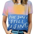 thumbnail image 1 of The Sun Is Still Rising-Inspirational Quote And Abstract Blue Ruffle Short Sleeve T-Shirt V Neck Shirts Pattern Cute Tops, 1 of 5