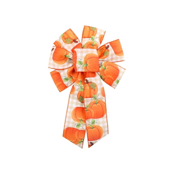 AUQ 2026 New Large Fall Wreath Bows Thanksgiving Fall Bows Orange Buffalo Burlap Bows for Wreaths,Fall Ribbon Bows Tree Topper Bows for Home Indoor Outdoor Decoration Wreath Ornament Supplies