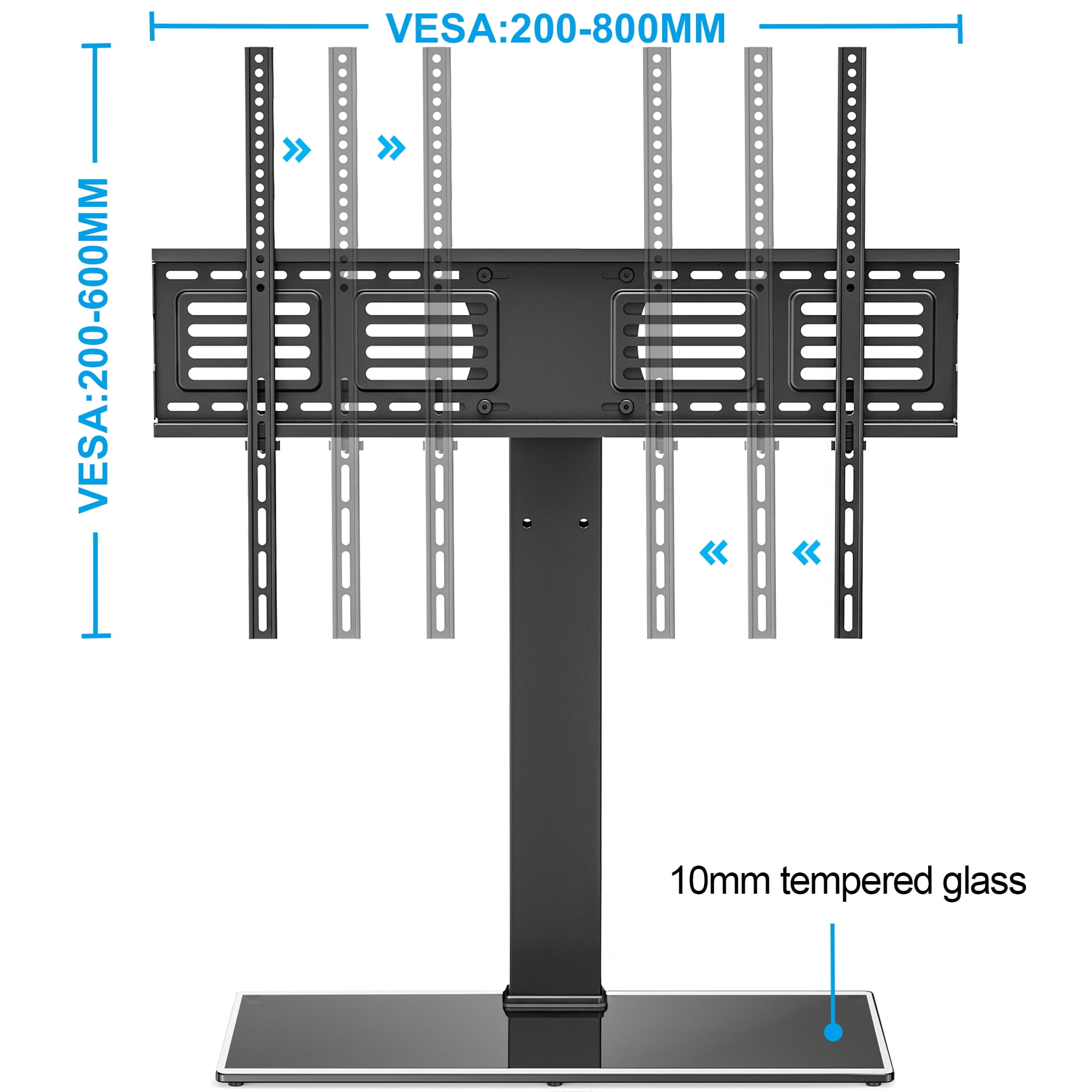 FITUEYES Universal TV Stand/Base Swivel Tabletop TV Stand with Mount for 50 to 80 inch Flat Screen TV 100 Degree Swivel, 4 Level Height Adjustable,Tempered Glass Base,Holds up to 143 lbs Screens