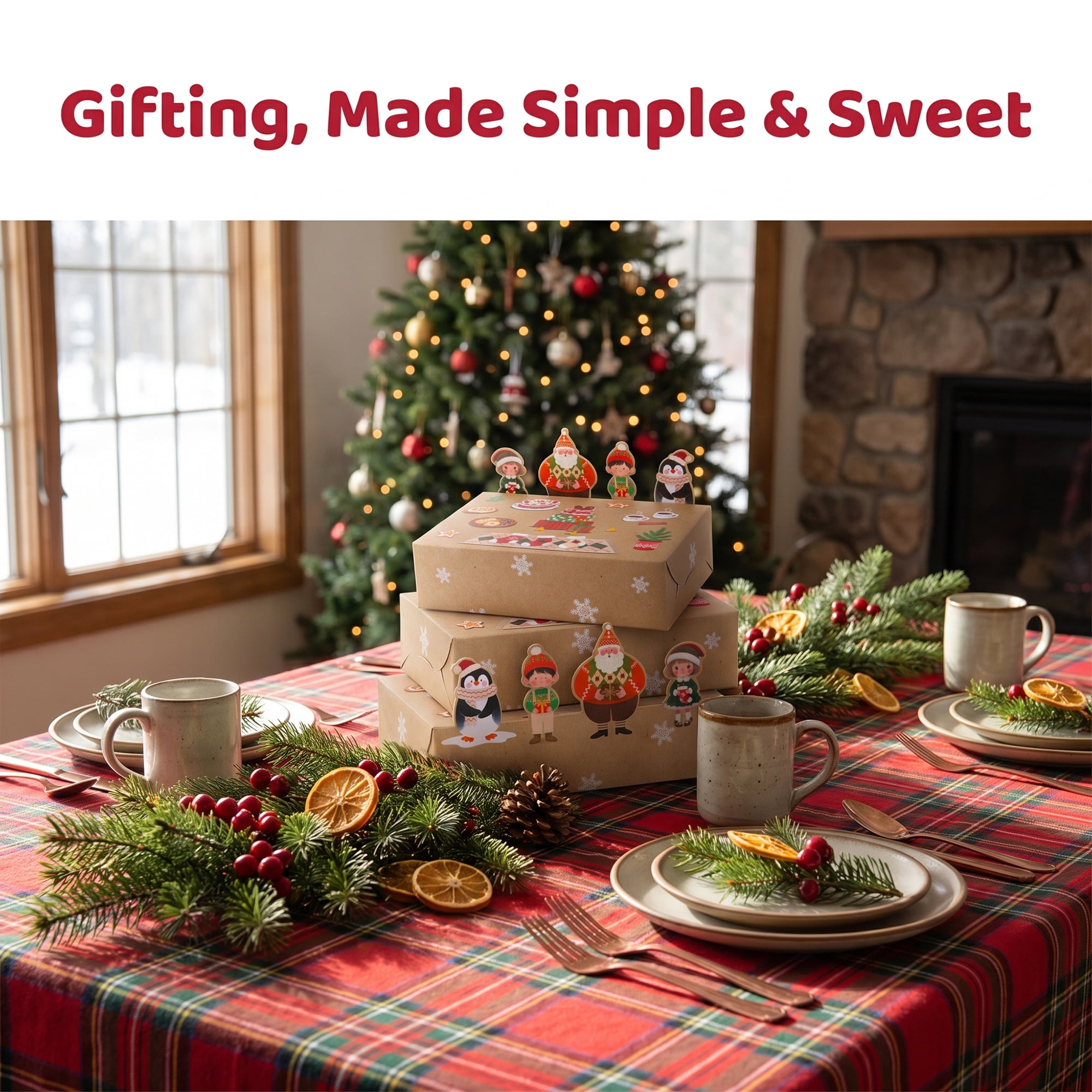 Unique Bargains Gift Box Featuring A Cartoon Christmas Pattern For Holiday Gifting Brown