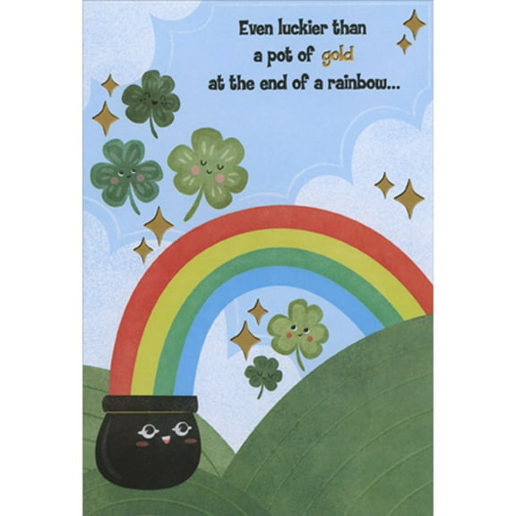 Designer Greetings Even Luckier than a Pot of Gold: Rainbow and Smiley Faced Clovers Package of 8 Juvenile St. Patrick's Day Cards for Kids