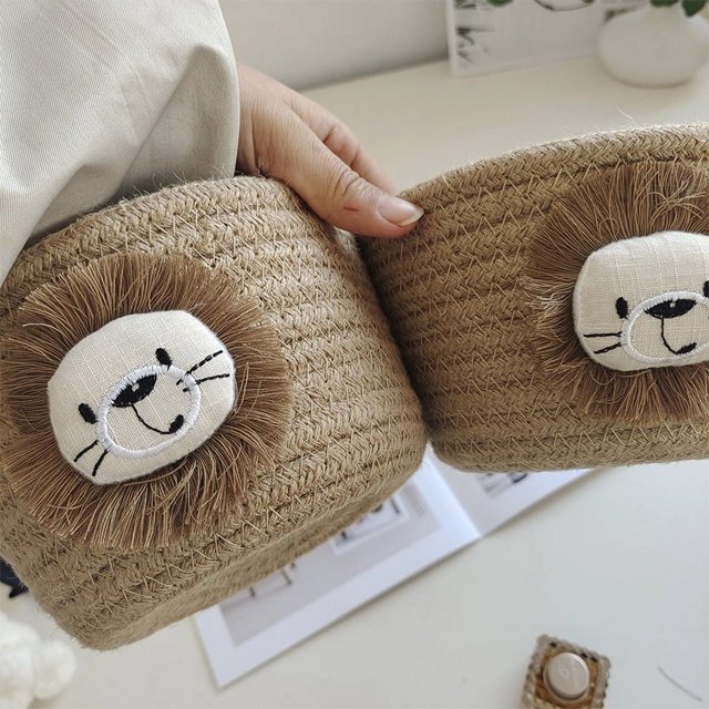 Cesta de almacenamiento de cuerda de algodón Little Lion, sencilla, para dormitorio de estudiantes, mesita de noche, caja de almacenamiento de escritorio, cesta de almacenamiento, colección de