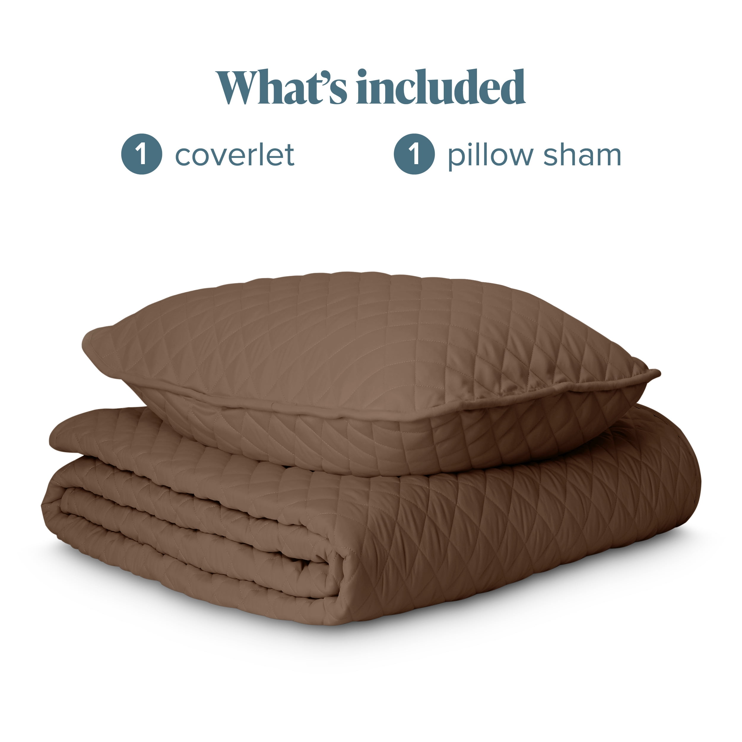 Bare Home Quilt Set - 2 Piece - Diamond Stitched Bedspread Coverlet - Twin/Twin XL, Cocoa