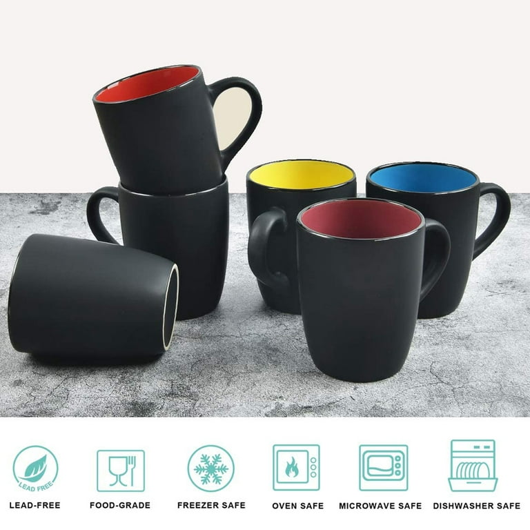Bruntmor 16 Oz Black Coffee Mugs Set of 6, Large Size Ceramic espresso  cups,Microwave safe Coffee Mugs For Your Christmas Gift, Black Coffee, Tea  cups
