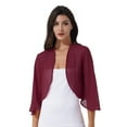 thumbnail image 2 of iiniim Women's 3/4 Sleeve Open Front Soft Chiffon Shrug Cardigan for Evening Dress Size S-3XL Burgundy 3XL, 2 of 7