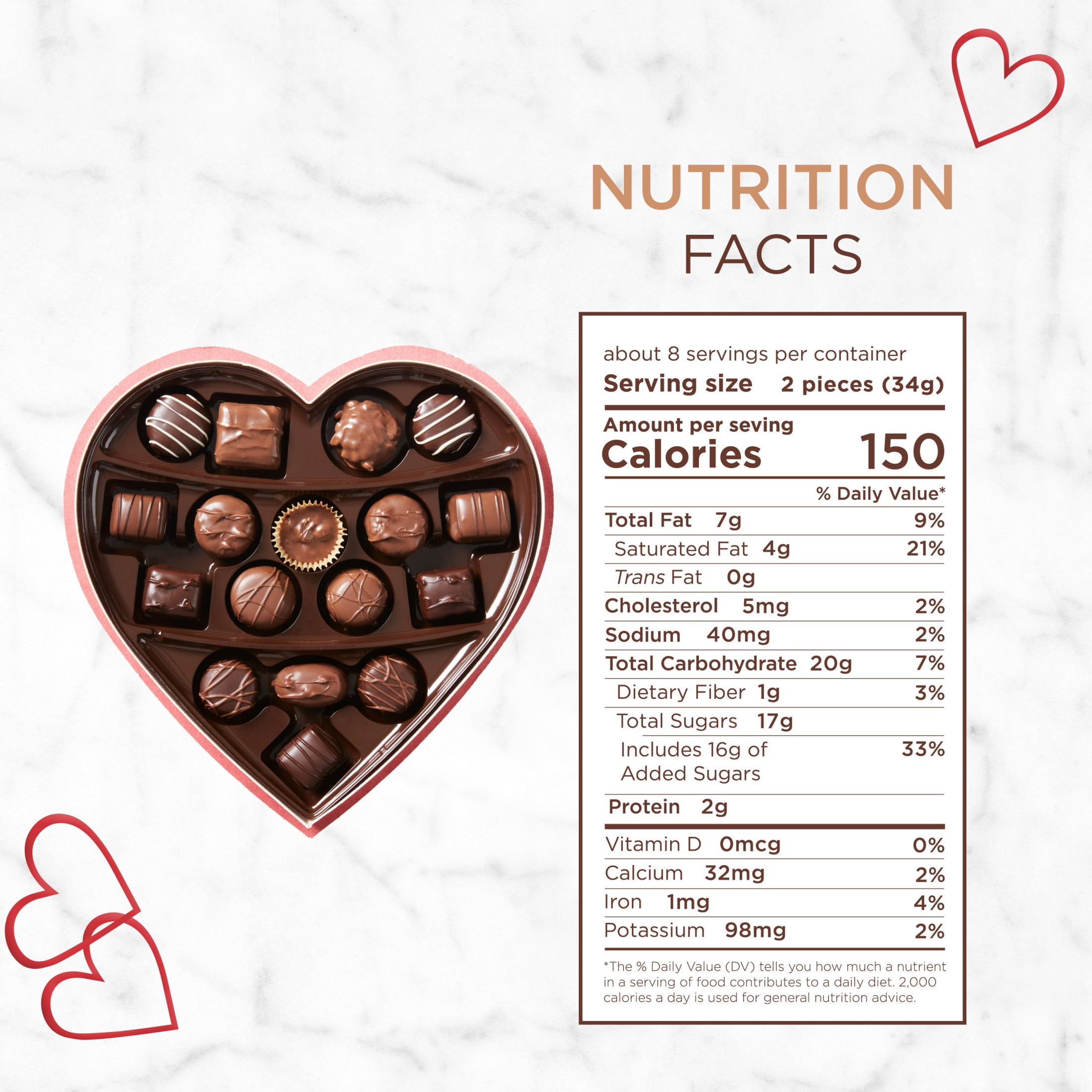 Russell Stover Valentine's Day Red Foil Heart Assorted Milk & Dark Chocolate Candy Gift Box, 10 oz.