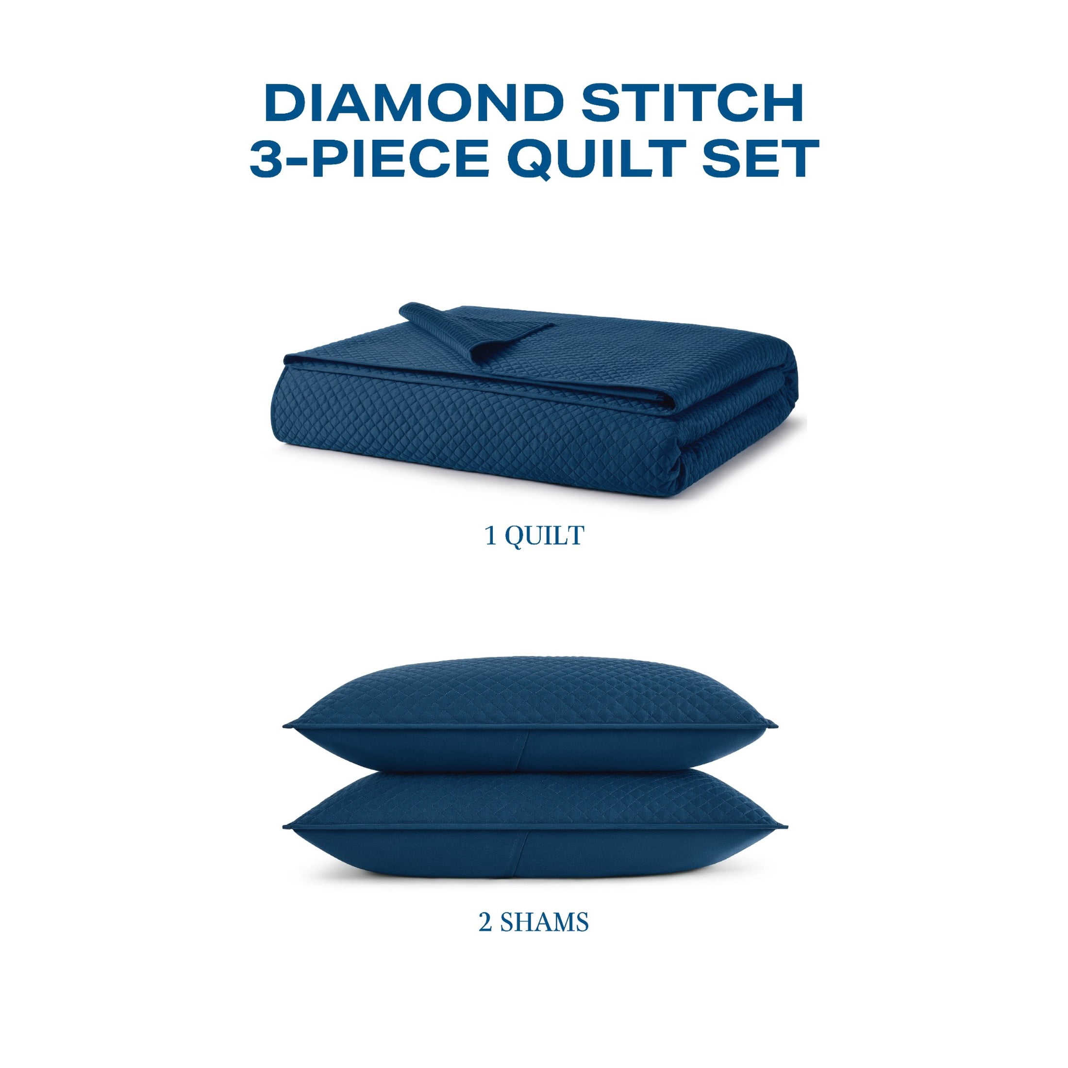 Wamsutta 1846 Cotton Tencel 3-Piece Titan Blue Diamond Stitch Quilt Set, King
