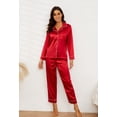 thumbnail image 4 of HEARTNICE Women Silk Pajamas Set, Button Down Satin Sleepwear Lightweight Pjs Set,(Red,L), 4 of 5