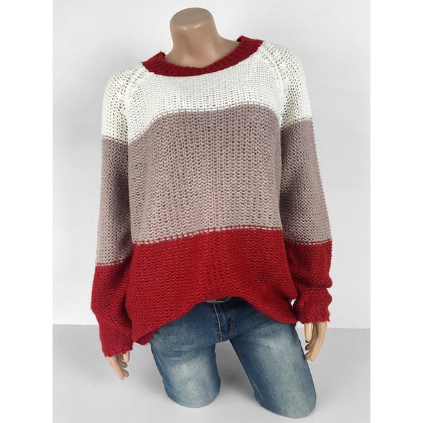 Más el tamaño del raglán de la manga del suéter de Colorblock Rosegal Blusas Tallas Grandes