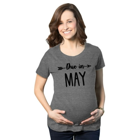 

Maternity Due In May Funny T shirts Pregnant Shirts Announce Pregnancy Month Shirt (Dark Heather Grey) - XL