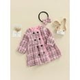 thumbnail image 3 of Qiylii Baby Girl's Plaid Dress, Long Sleeve O neck Double-Breasted Fall Dress with Headwear, 3 of 8