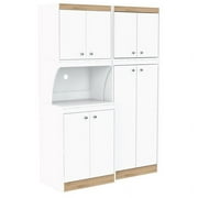 Inval Galley 2-Piece Microwave Kitchen Storage Cabinet 47"W, White and Oak