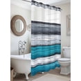 thumbnail image 3 of Blue Grey Stripe No Hook Shower Curtain and Liner Set Vintage Coastal Style Wood Grain Shower Curtains with Snap-in Liner & See Through Top Window Hotel Style for Bathroom Decor 36x72 Inch, 3 of 8