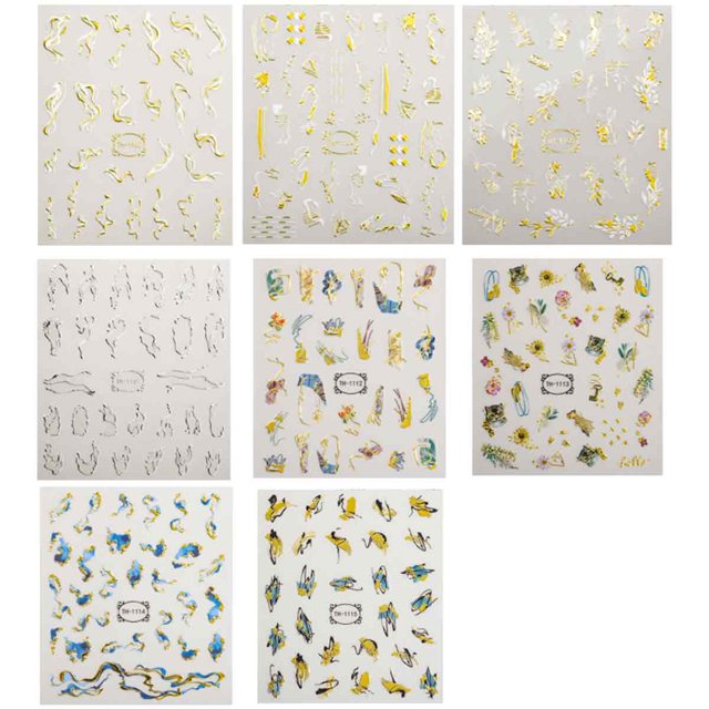8 hojas de pegatinas autoadhesivas para uñas, decoración de manicura DIY, pegatinas de uñas de línea abstracta dorada 3D, pegatinas de uñas de flores, pegatinas de purpurina, accesorios de pegatinas