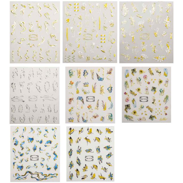 8 hojas de pegatinas autoadhesivas para uñas, decoración de manicura DIY, pegatinas de uñas de línea abstracta dorada 3D, pegatinas de uñas de flores, pegatinas con purpurina, accesorios de