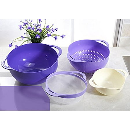 Integrated Bowl - 4 In 1 Colander & Bowl for Fruits Vegetable Cleaning Washing with Integrated Colander and Strainer