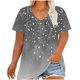 thumbnail image 2 of Camisetas Casuales de las Mujeres Más Tamaño V-Cuello Impresión Manga Corta Color Sólido Base de Verano Superior, Ligero para Diario, 2 of 9