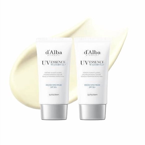 2pc dalba Piedmont Italian White Truffle Waterfull Essence Protector solar, Cuidado de la piel vegano, Protector solar ligero con AMPLIO ESPECTRO SPF 50+