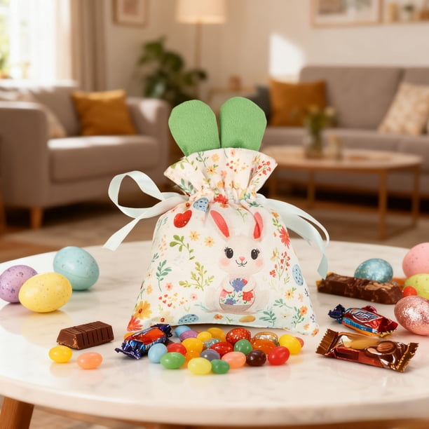 Bolsas de Pascua con cordón para dulces, bolsitas para golosinas navideñas, bolsas para regalos | Contiene dulces y pequeños obsequios | Tela de poliéster resistente