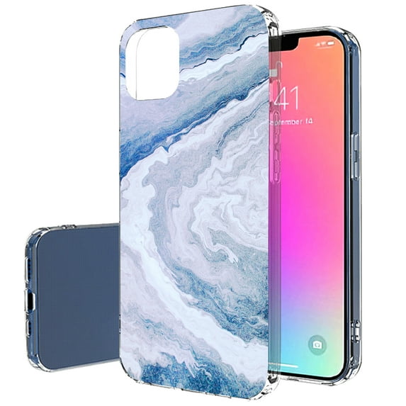 TalkingCase Slim Case for Apple iPhone 14, Slim Thin Gel Tpu Cover, Blue White Marble Print, Light Weight, Flexible, Soft, Anti-Scratch, Printed in USA