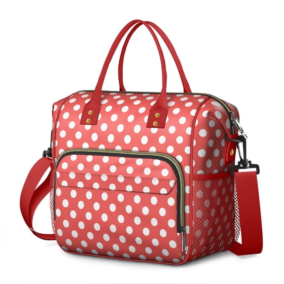 Vintage Polka Dot Lunch Bag – Dual Compartment Insulated Lunch Box with Adjustable Strap & Multi-pocket Organizer Black & White Dots for Stylish Office or Picnic